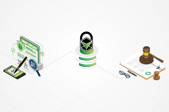 Document labeled "Smart Contract" with a padlock Document labeled "Smart Contract" with a padlock